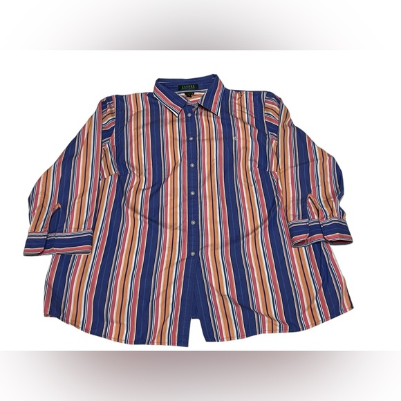 Lauren Ralph Lauren Multi Colored Striped 3/4 Sleeve Button Down 1X Preppy Work‎ - Picture 1 of 15